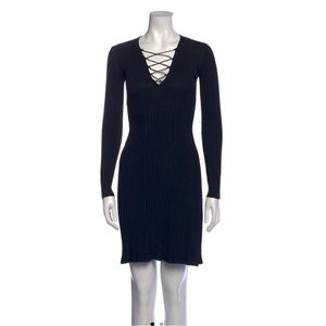 Sandro Black Ribbed Knit Dress with Lacing Detail